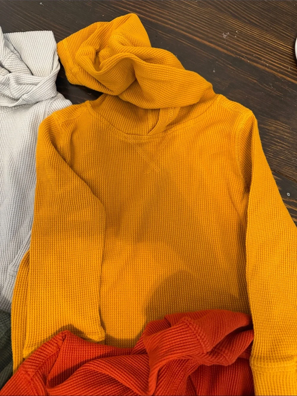 GAP Kids 3T Waffle Knit Hooded Henley - set of 4 - Gray, Mustard, Olive, Red C#2